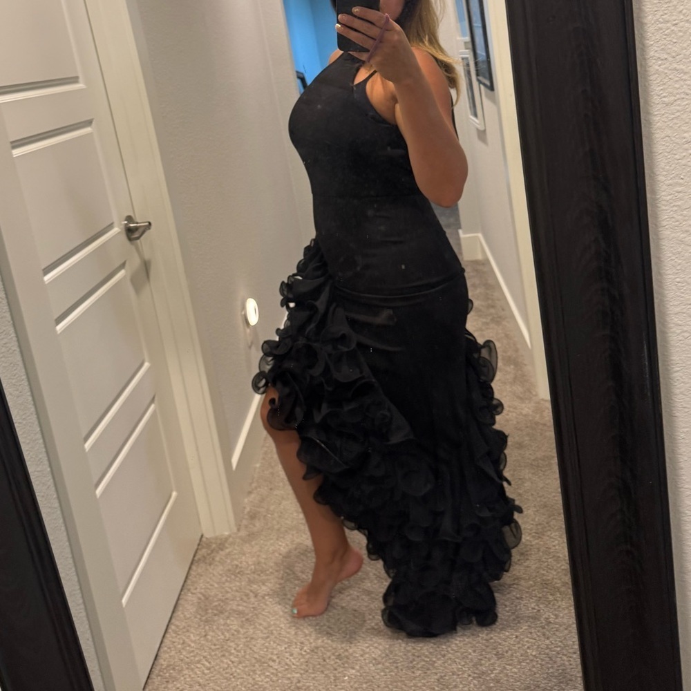 Flamenco Black Tiered Asymmetrical Ruffled Dress